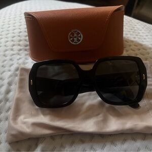 Tory Burch Black Oversized Square Sunglasses with Orange Case